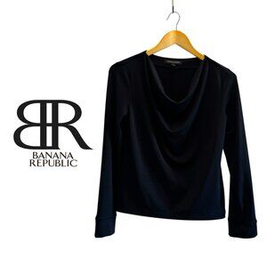 NWOT Banana Republic Black Cowl Neck 3/4 Sleeve Blouse Office Career Minimalist